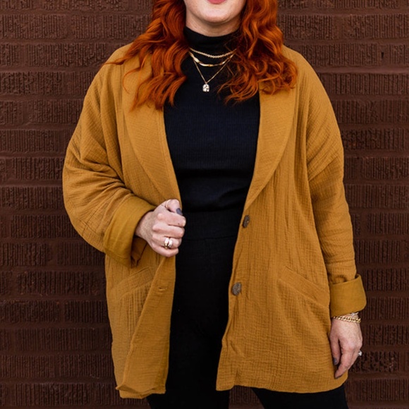 Vada Winter - Maverick Adams Gauze Cotton Brown Button Front Blazer - 2x - 3x - Picture 1 of 9